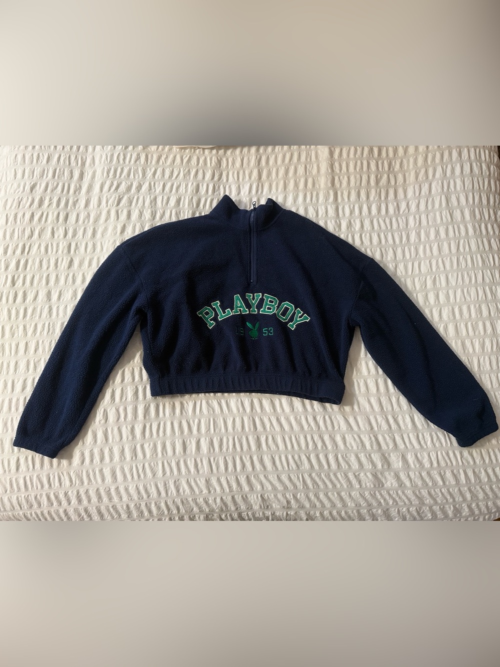 PLAYBOY Navy Half-Zip Crop Top Fleece